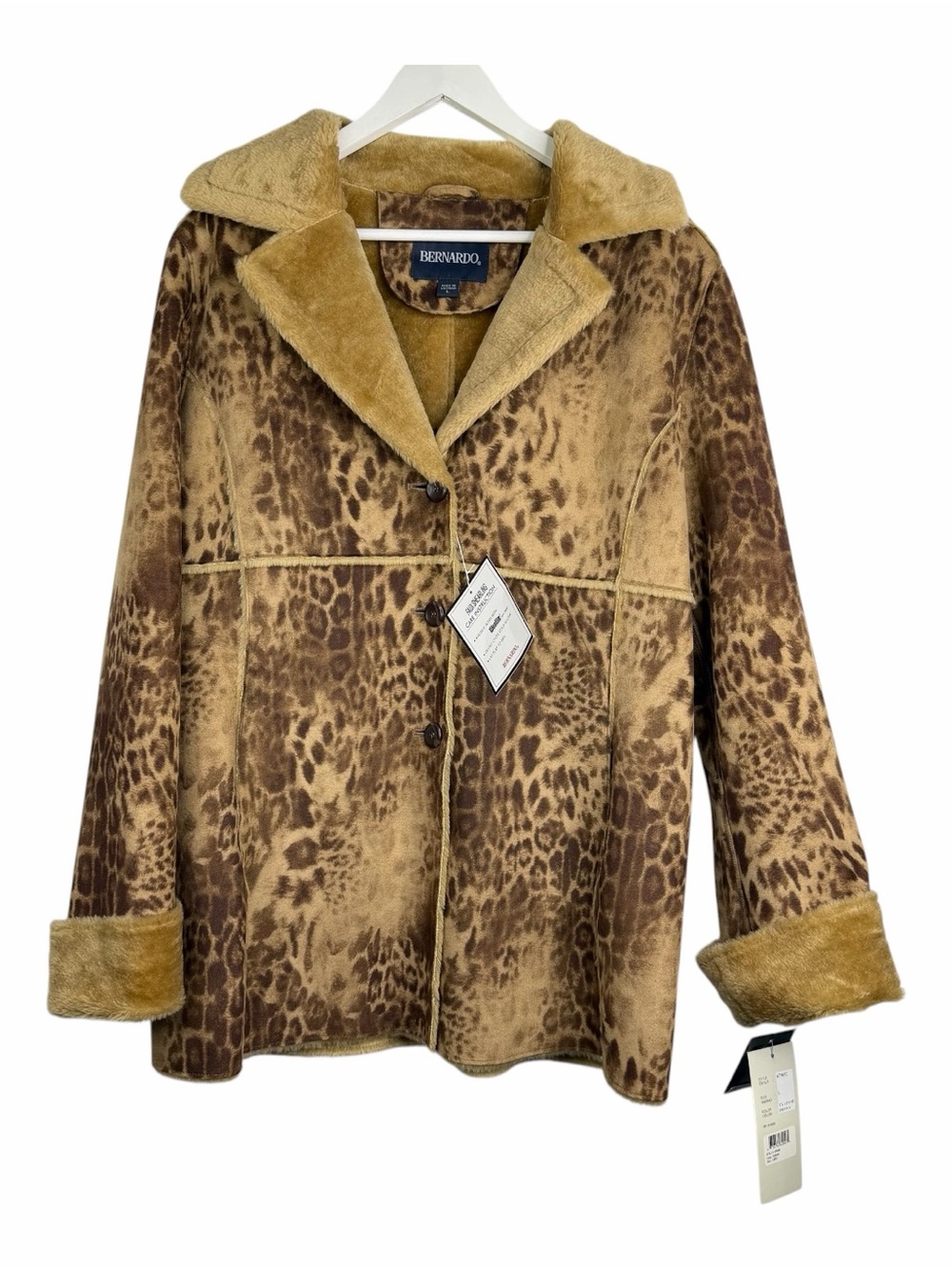 Bernardo NWT Faux Shearling Fur Trim Animal Print Leopard Print Coat Jacket L